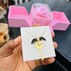 Engraved key locket necklace with exact box and back engraving!!