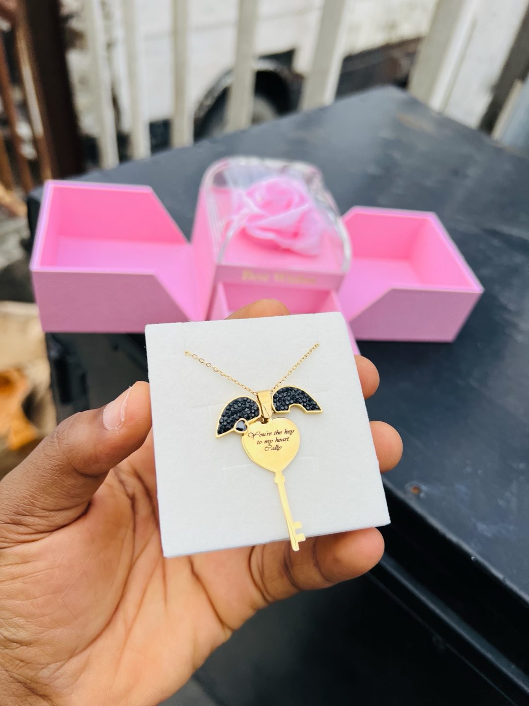 Engraved key locket necklace with exact box and back engraving!! - Image 8