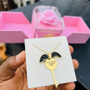 Engraved key locket necklace with exact box and back engraving!!