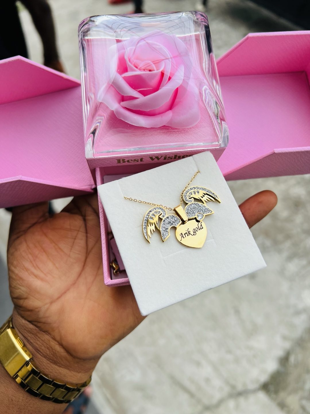 Engraved winged necklace with exact box! - Image 2