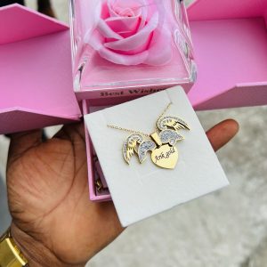 Engraved winged necklace with exact box!