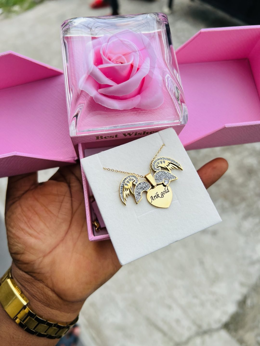 Engraved winged necklace with exact box! - Image 3