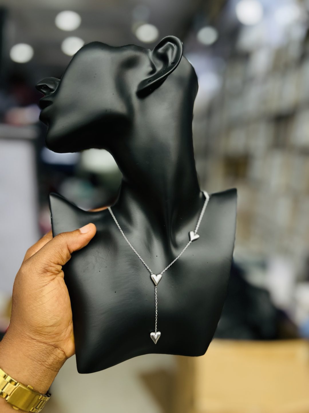 Silver dropping 4 heart necklace - Image 3