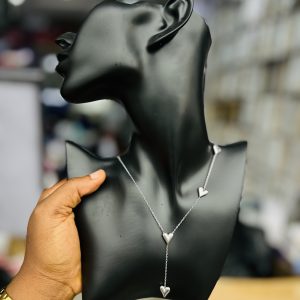 Silver dropping 4 heart necklace