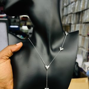 Silver dropping 4 heart necklace