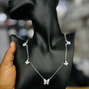 Five butterfly round silver necklace