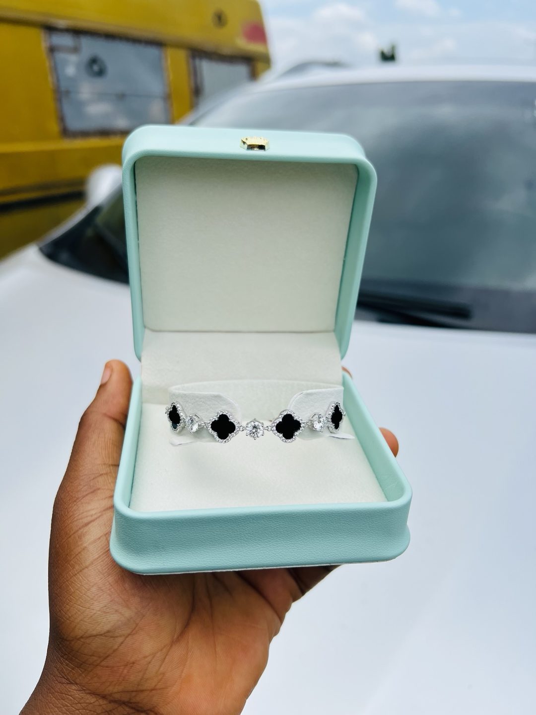 Black vca stoned simple moissanite bracelet with exact box!! - Image 2