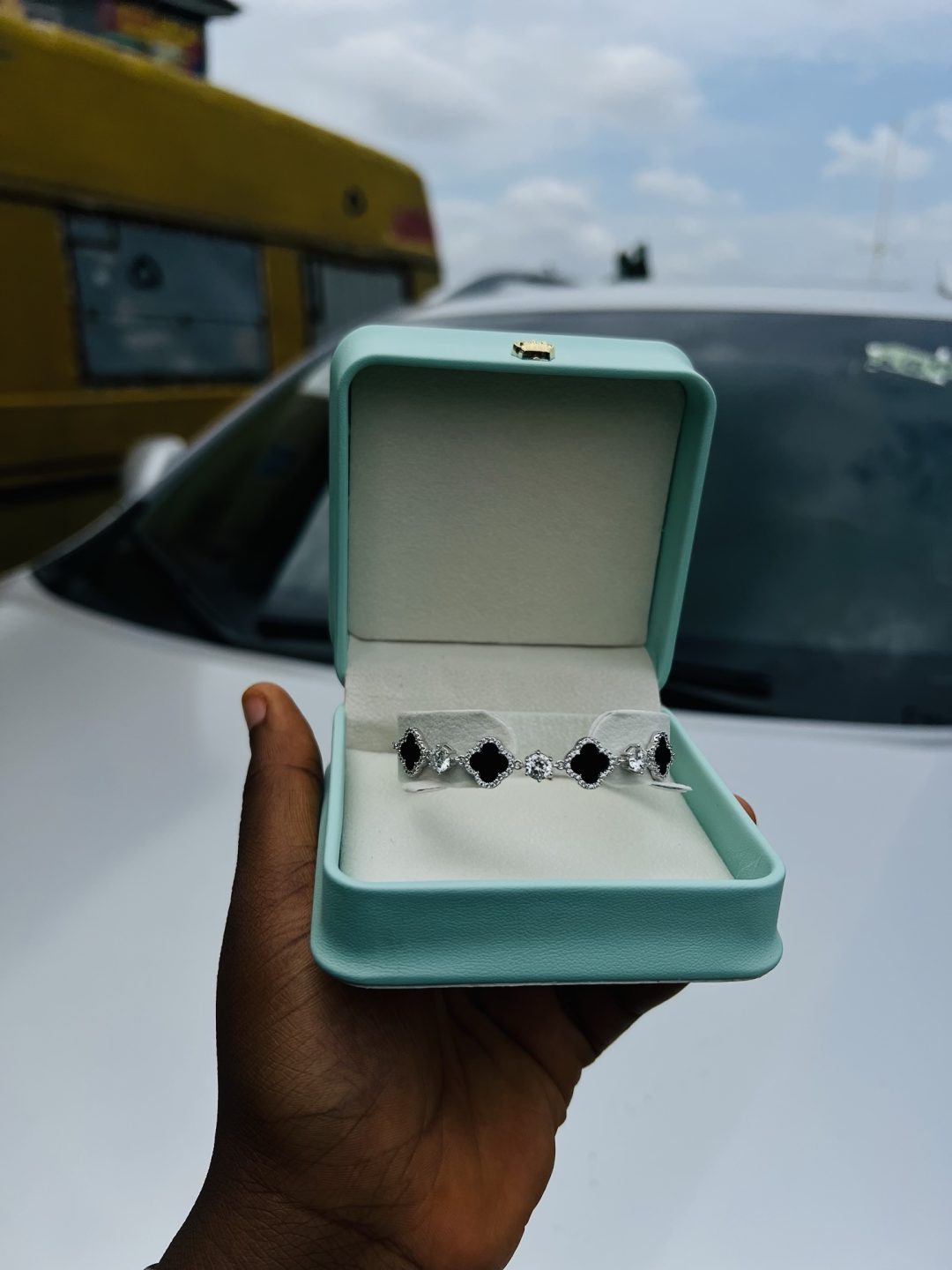 Black vca stoned simple moissanite bracelet with exact box!! - Image 3