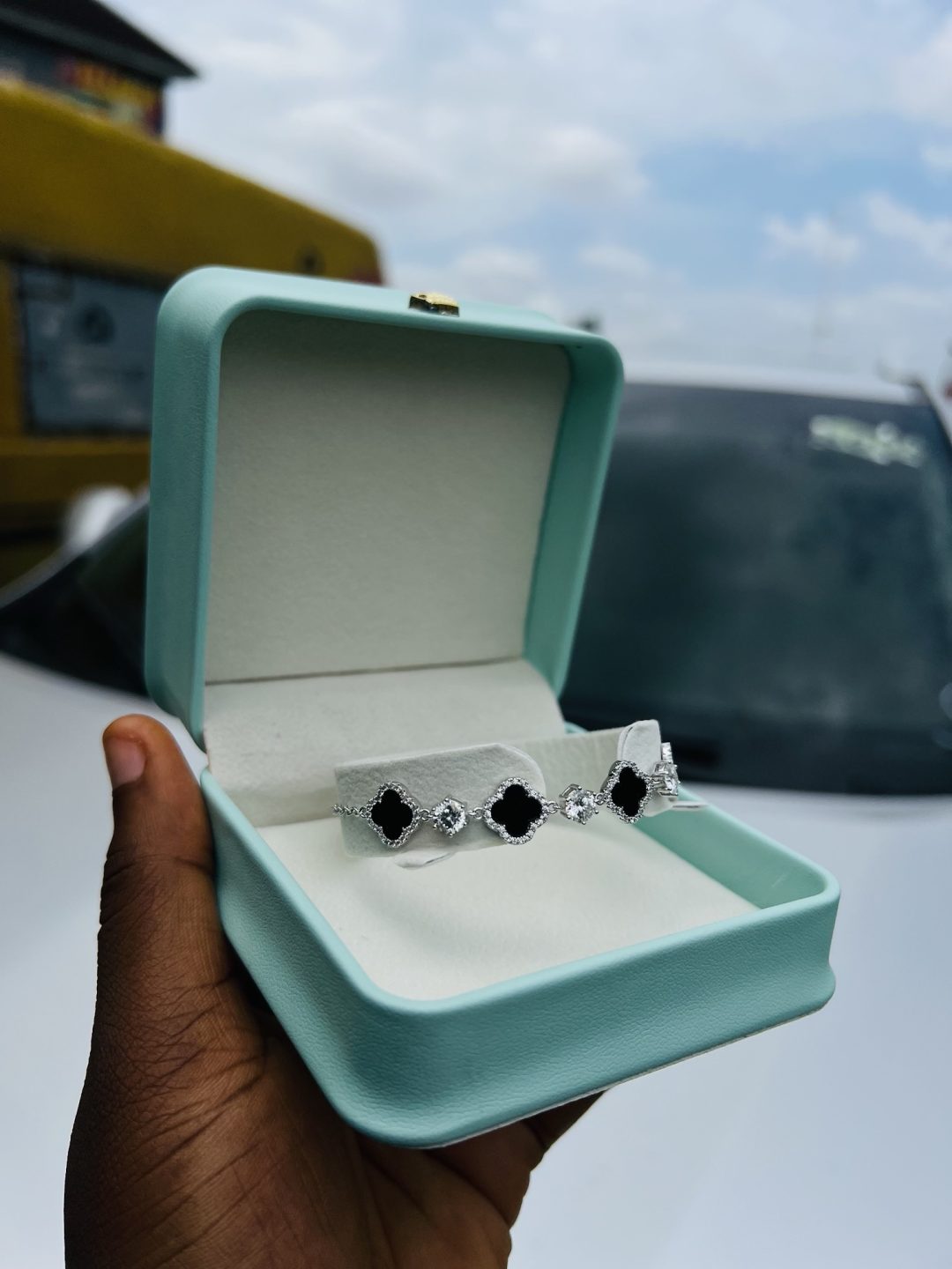 Black vca stoned simple moissanite bracelet with exact box!! - Image 5