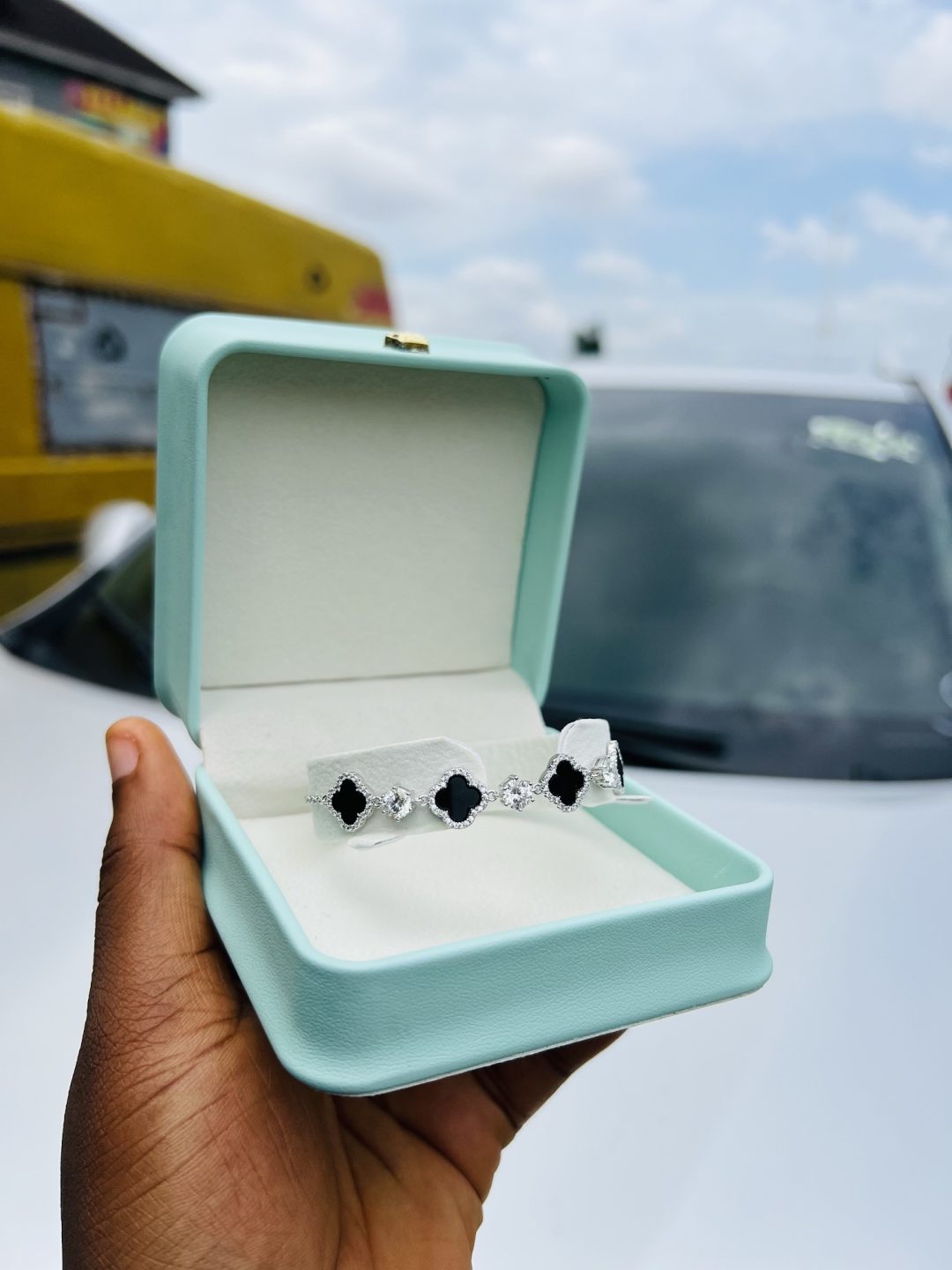 Black vca stoned simple moissanite bracelet with exact box!! - Image 6