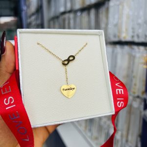 Engraved dropping gold love necklace