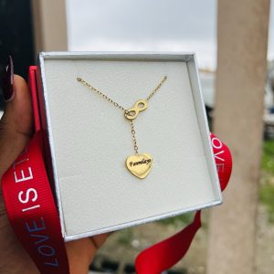 Engraved dropping gold love necklace