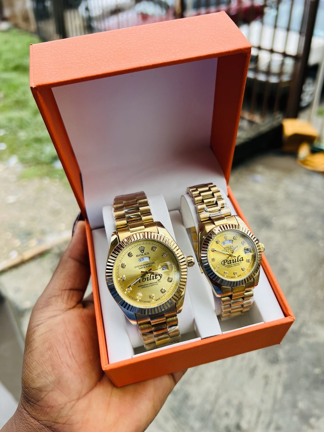 Engraved Couples Gold face Rolex combo with box! - Image 5