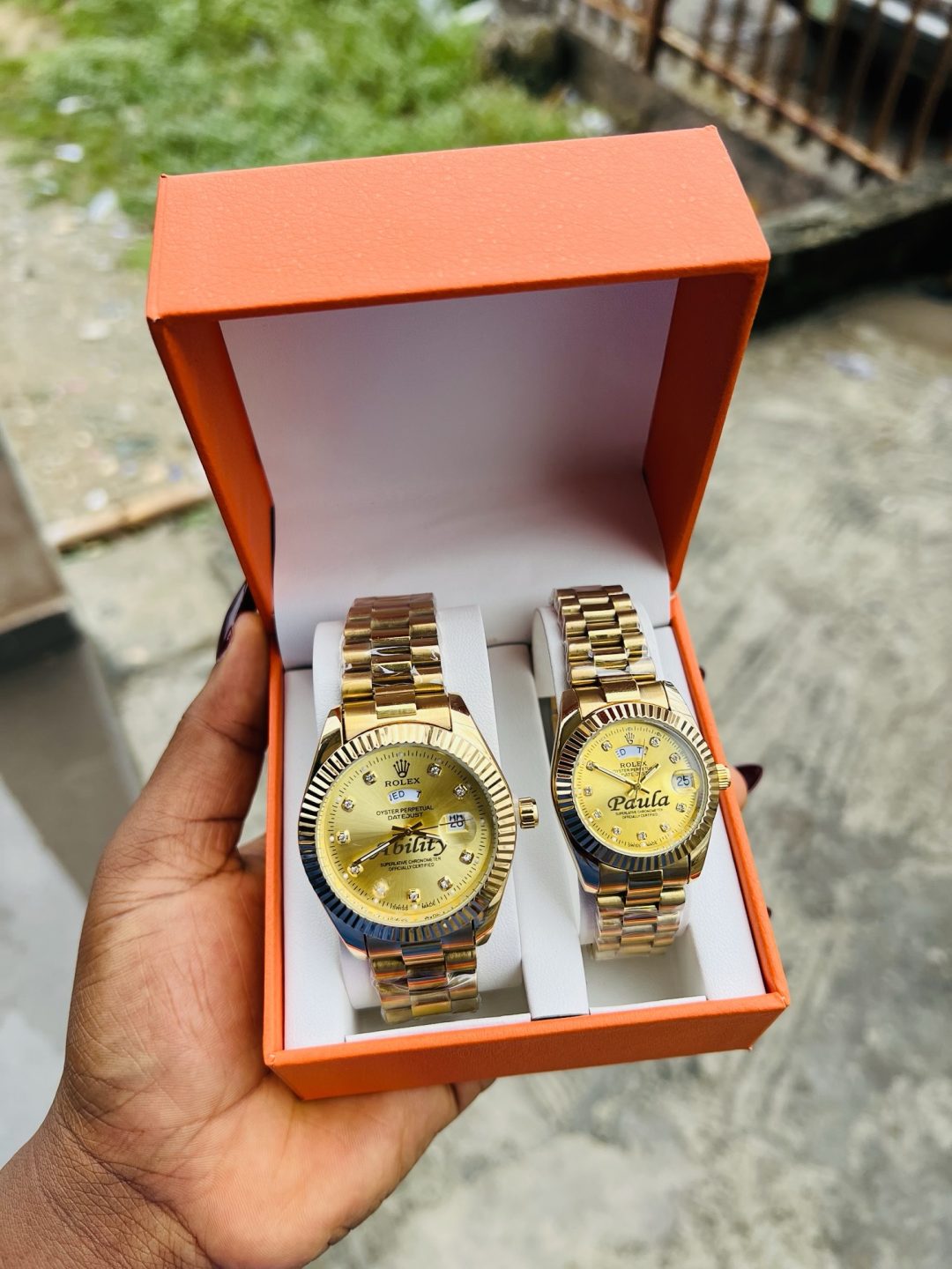 Engraved Couples Gold face Rolex combo with box! - Image 2