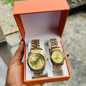 Engraved Couples Gold face Rolex combo with box!
