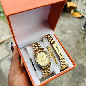 Engraved female gold Rolex combo