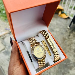 Engraved female gold Rolex combo