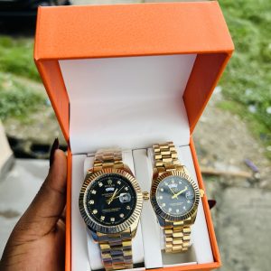 Engraved Couples Black face Rolex gold combo with box