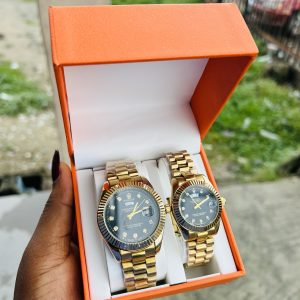 Engraved Couples Black face Rolex gold combo with box