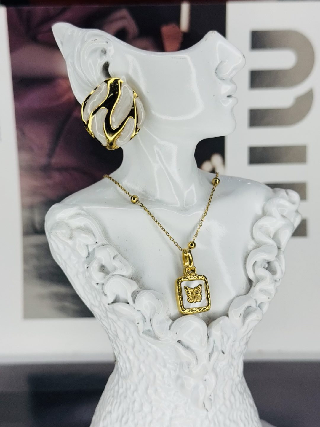 Ceramic butter necklace combo gold