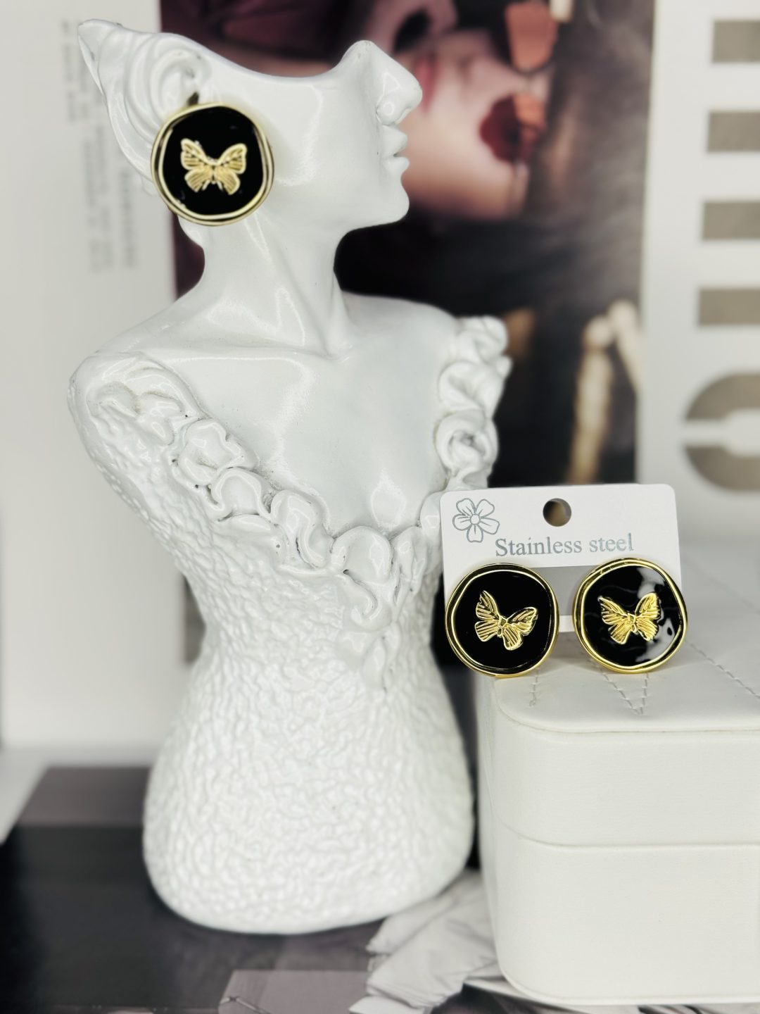 Helen ceramic black butterfly earrings 011 - Image 2