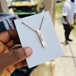 Engraved Rose gold block necklace