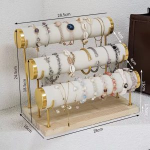 Three step gold rim white leather bracelet holder