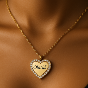 Engraved gold love stoned necklace