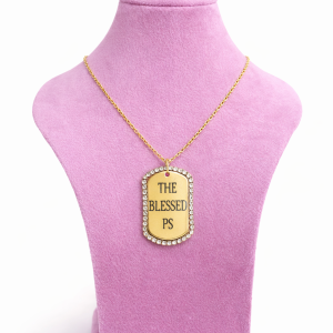 Engraved gold square stoned necklace