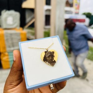 Front and back Stoned Heart picture engraved necklace