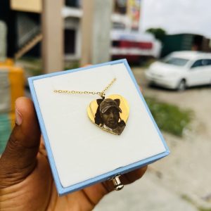 Front and back Stoned Heart picture engraved necklace