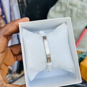 Engraved white beaded bracelet 001