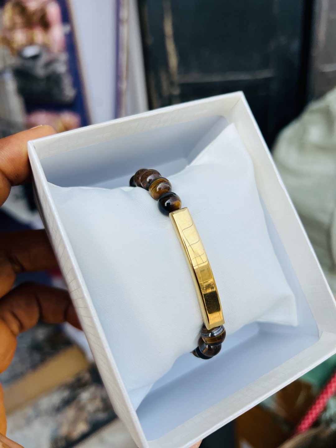 Engraved brown beaded bracelet 001 - Image 2