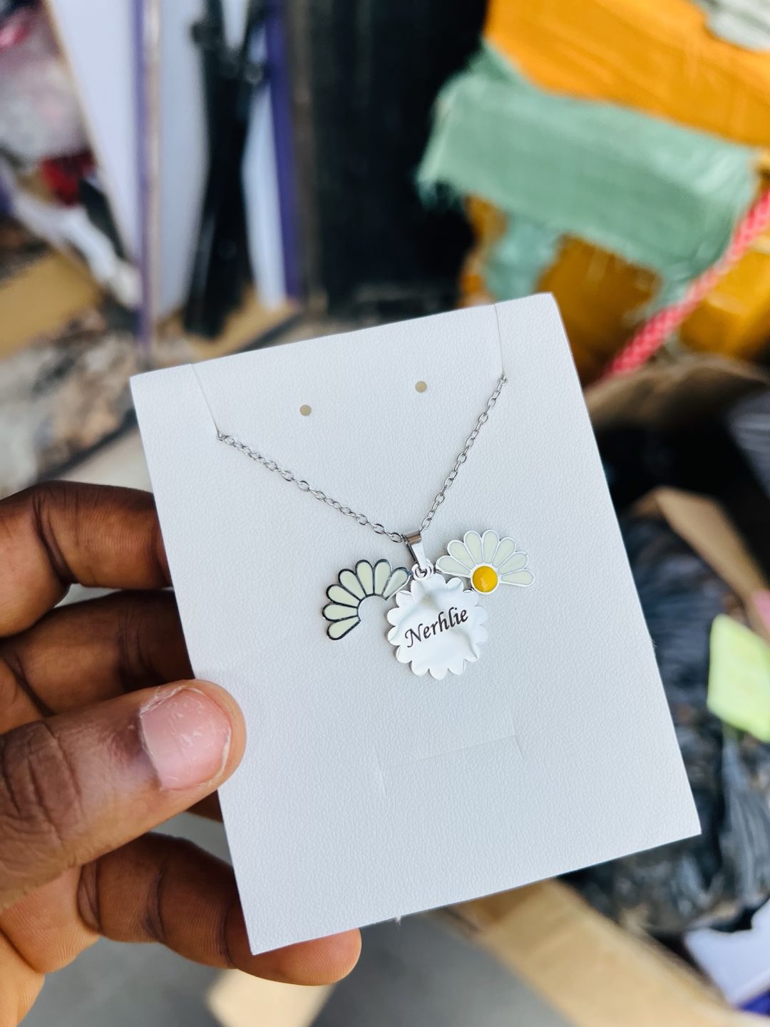 Engraved silver sunflower necklace 003 - Image 3