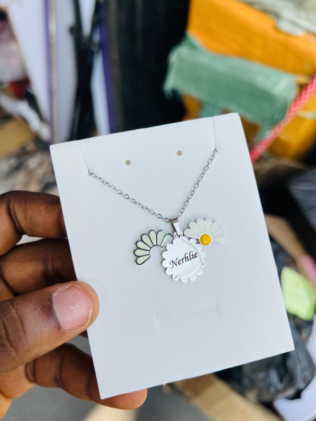 Engraved silver sunflower necklace 003