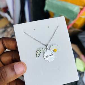 Engraved silver sunflower necklace 003