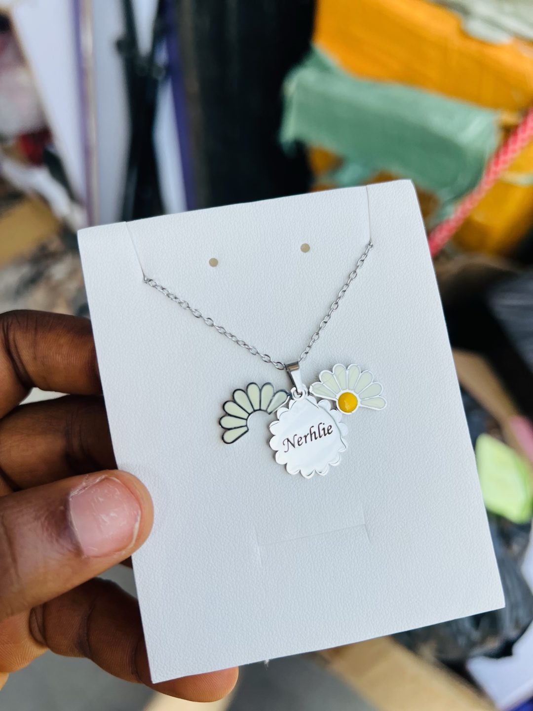 Engraved silver sunflower necklace 003 - Image 2