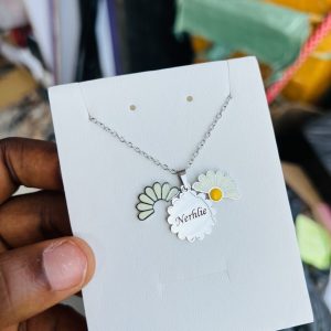Engraved silver sunflower necklace 003