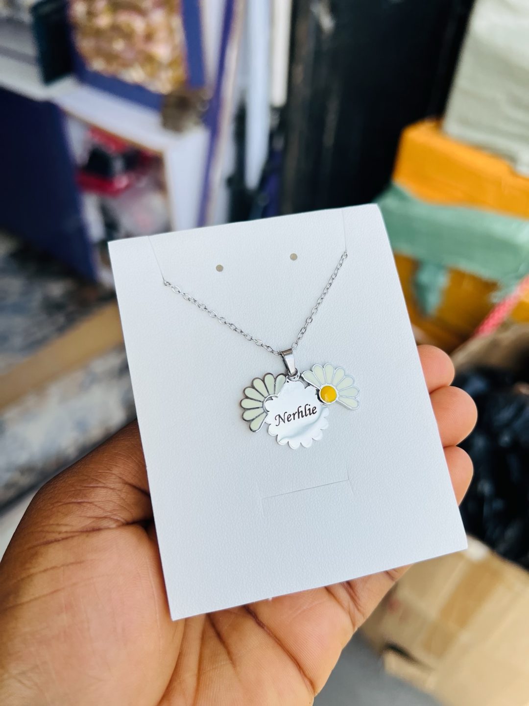 Engraved silver sunflower necklace 003 - Image 4