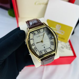 Cartier brown leather white face watch with branded box and bag!