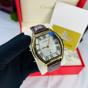 Cartier brown leather white face watch with branded box and bag!
