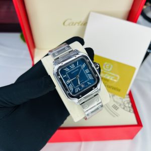 Silver Blue face Cartier watch with branded box and bag!