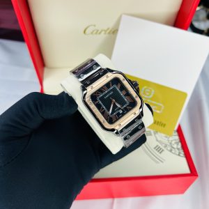 Black Cartier tank watch with branded box and bag!