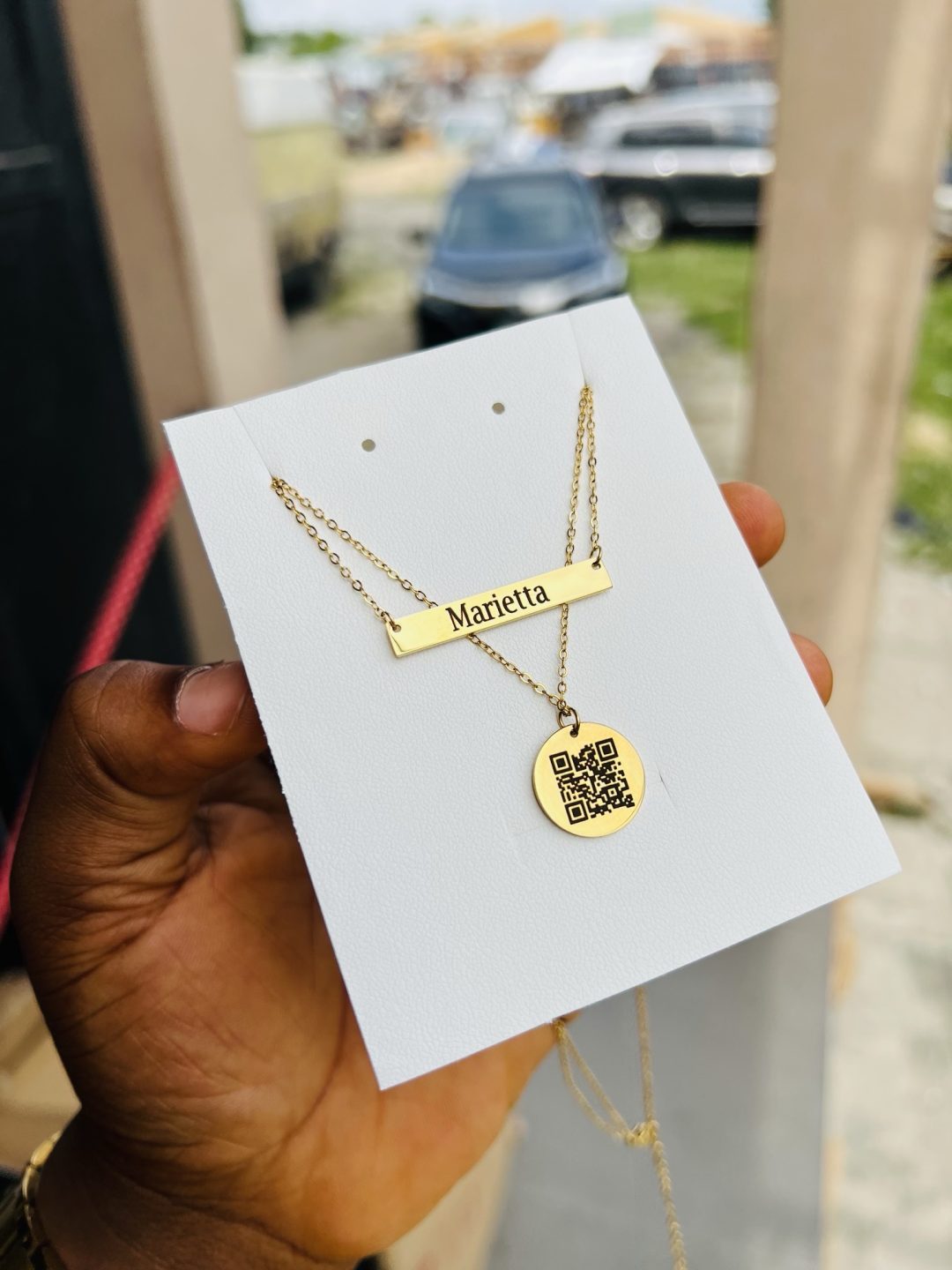 Engraved double step necklace with barcode - Image 4