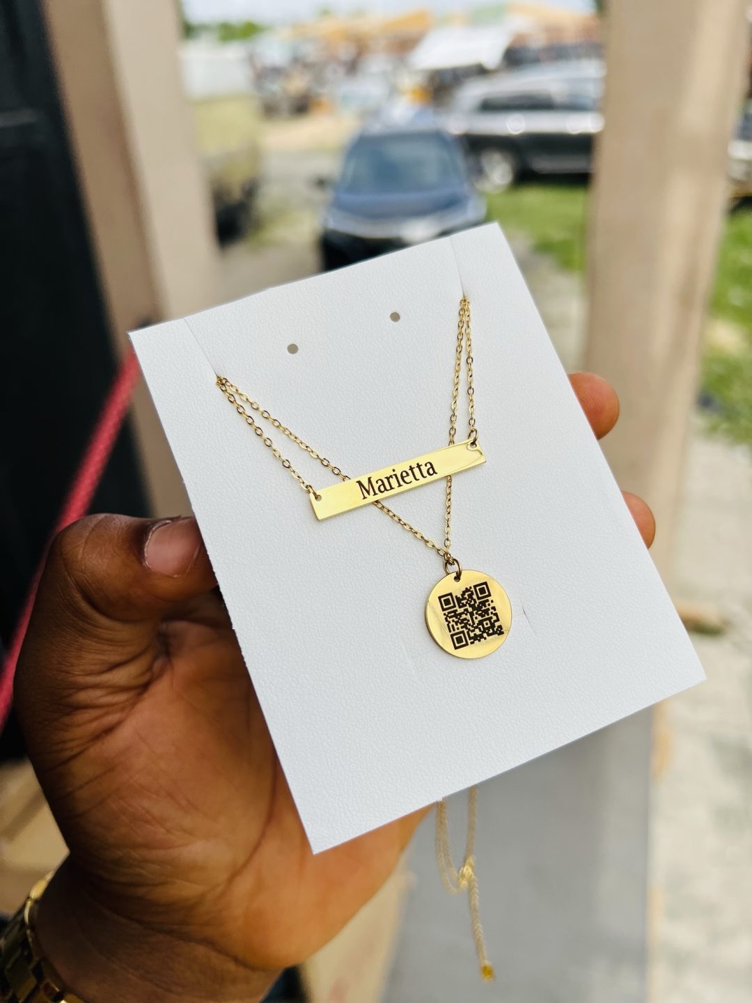 Engraved double step necklace with barcode - Image 3