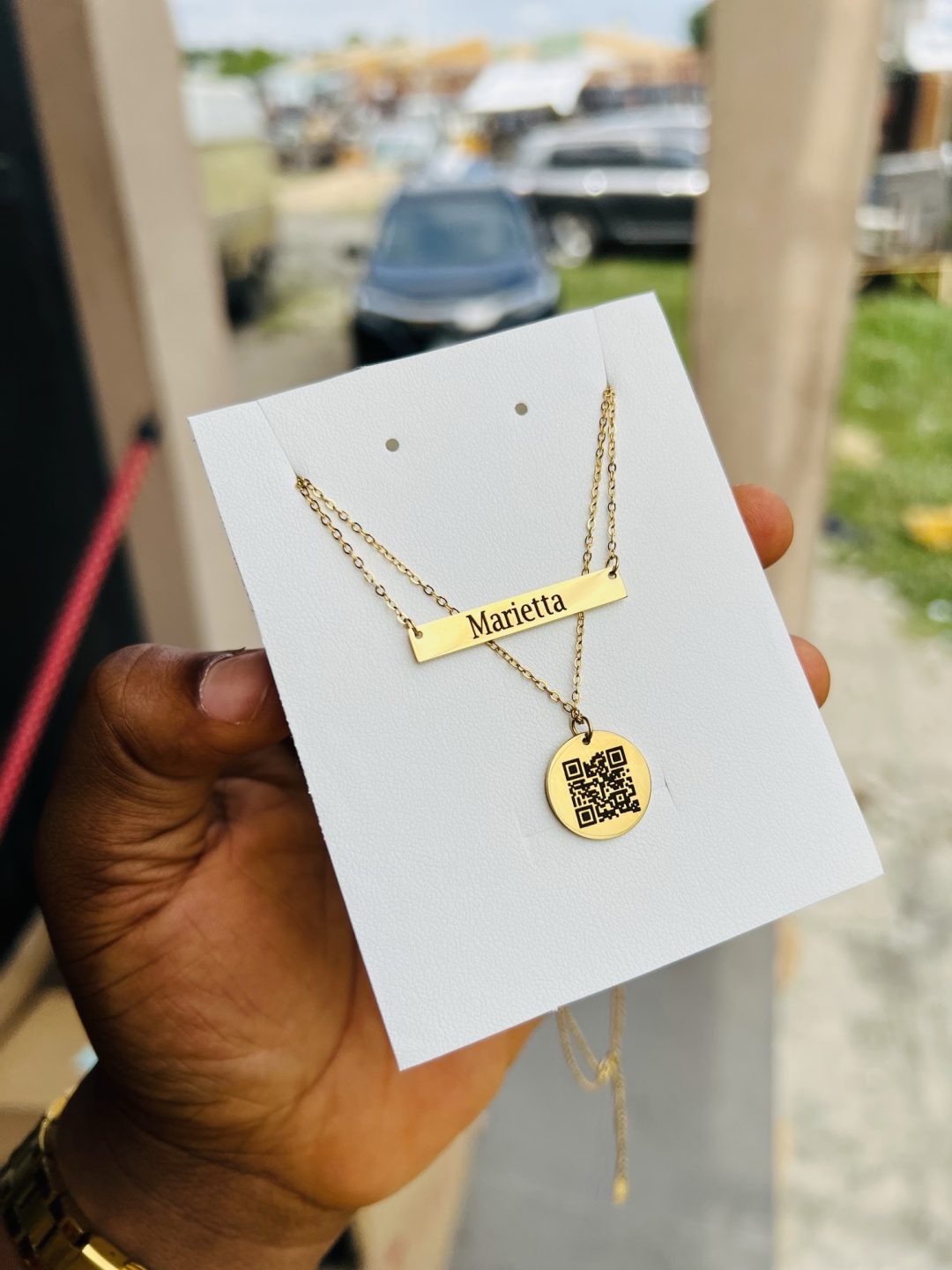 Engraved double step necklace with barcode - Image 2