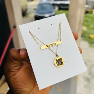 Engraved double step necklace with barcode
