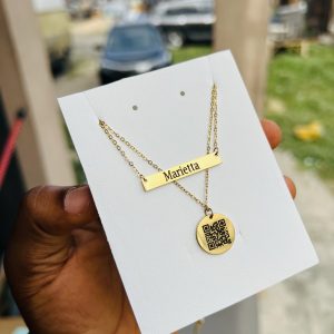 Engraved double step necklace with barcode