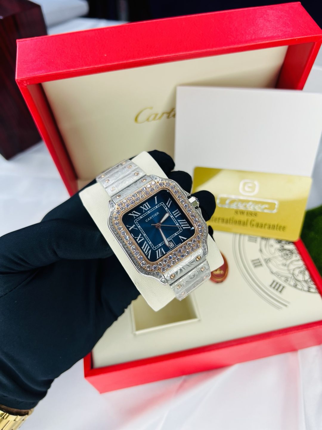 Luxury Cartier stoned watch with branded box and bag! - Image 2
