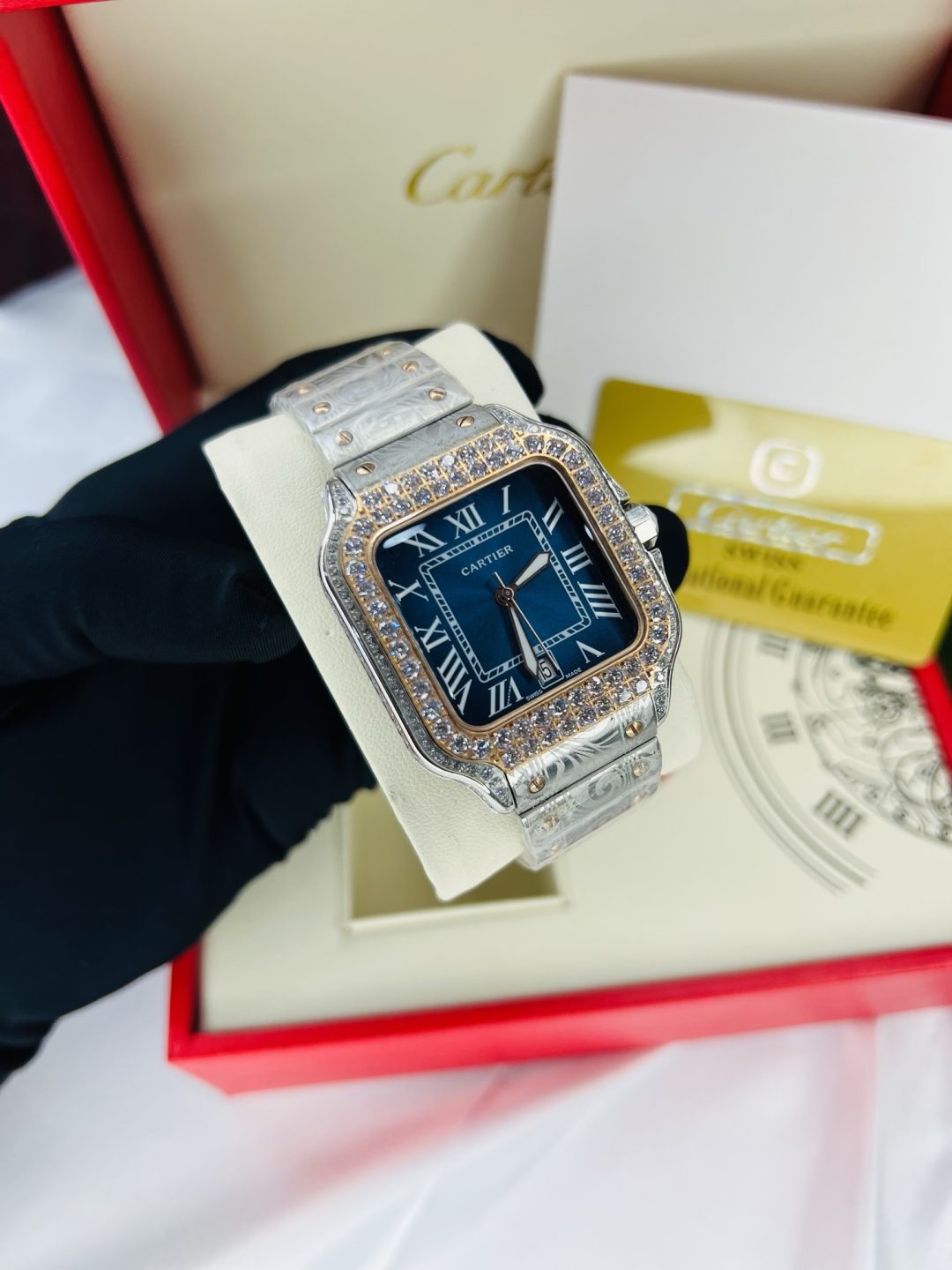 Luxury Cartier stoned watch with branded box and bag! - Image 4